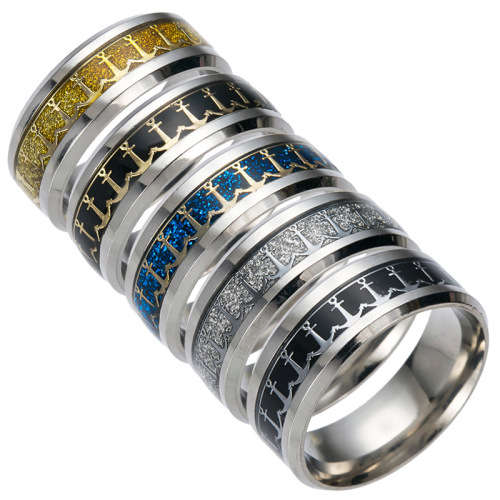 Mens Titanium Nautical Anchor Design Band. Ring Size 6,7,8,9,10,11,12,13